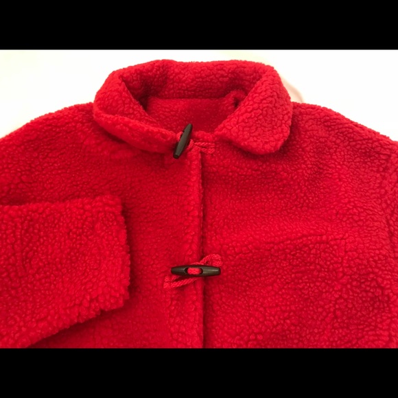 Front Pocket Sherpa Teddy Coat Jacket Red - Picture 2 of 7